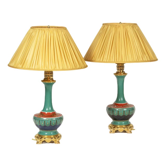 Table Lamps in Porcelain and Gilded Bronze, 1850s, Set of 2 For Sale