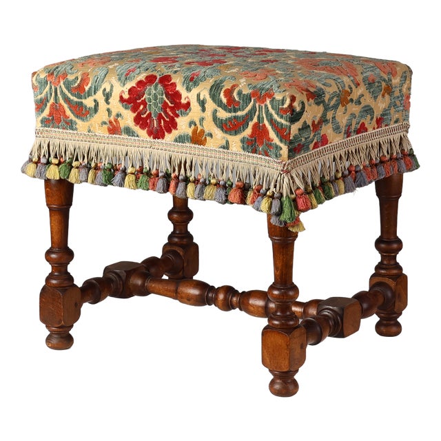 Antique Wood and Fabric Ottoman, France, 1890s For Sale