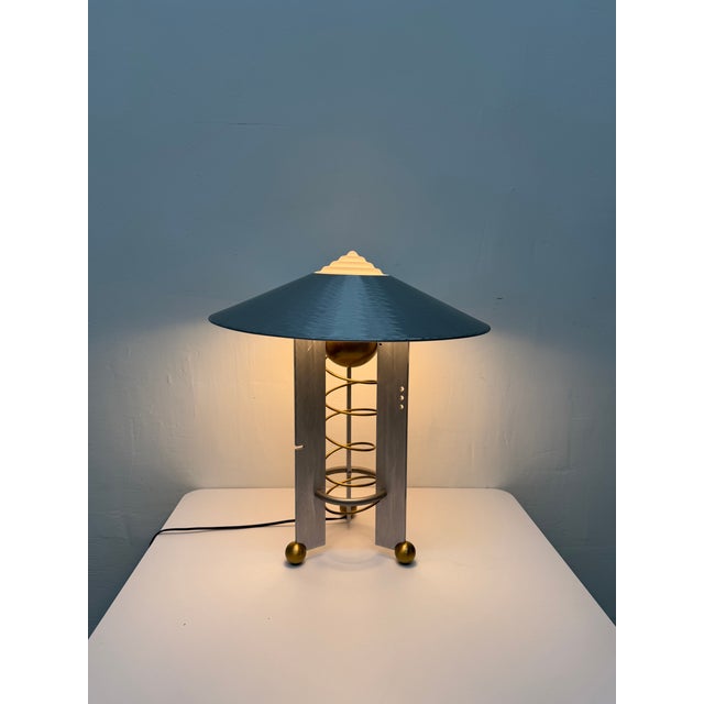 Silver Robert Sonneman Modernist Aluminum and Brass Table Lamp for Kovacs, 1990 For Sale - Image 8 of 17