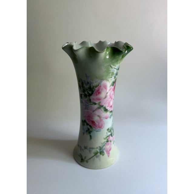 Traditional Circa 1900 Leonard Austria Roses Fluted Porcelain Vase For Sale - Image 3 of 17