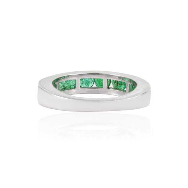 Metal Art Deco Style 0.85 Ct Green Emerald Channel Set Half Eternity Band Ring Size 6 For Sale - Image 7 of 15