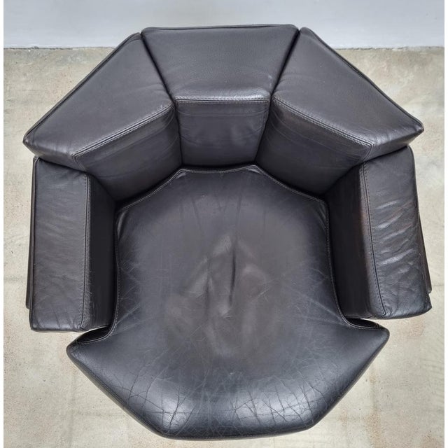 Set of Octagonal Club Chairs in Brown Leather, 1970s For Sale - Image 11 of 15
