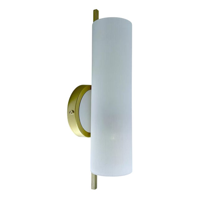 Vintage Glass and Brass Sconce from Hillebrand Leuchten, 1950s For Sale