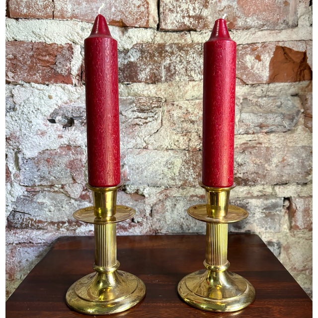 Late 20th Century Vintage Hallmark Brass Candlestick Holders - Pair For Sale - Image 5 of 10