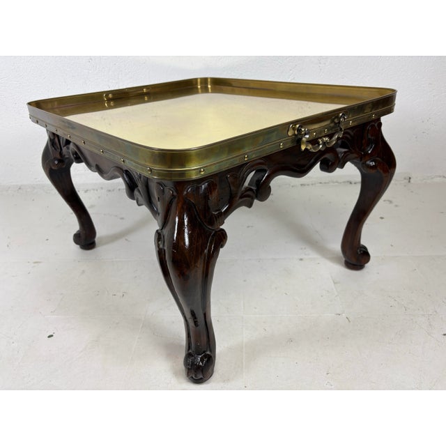 Vintage Hand Carved Pine and Brass Galley Tray Side Table For Sale - Image 12 of 12