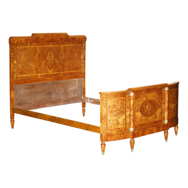 Antique French Empire Burr Walnut Estate Bed Frame, 1880s For Sale