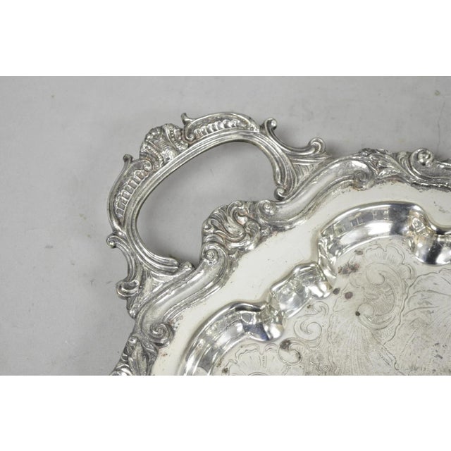 Sheffield Vintage Sheffield Baroque Silver Plated Long Narrow Serving Platter Bar Tray For Sale - Image 4 of 15