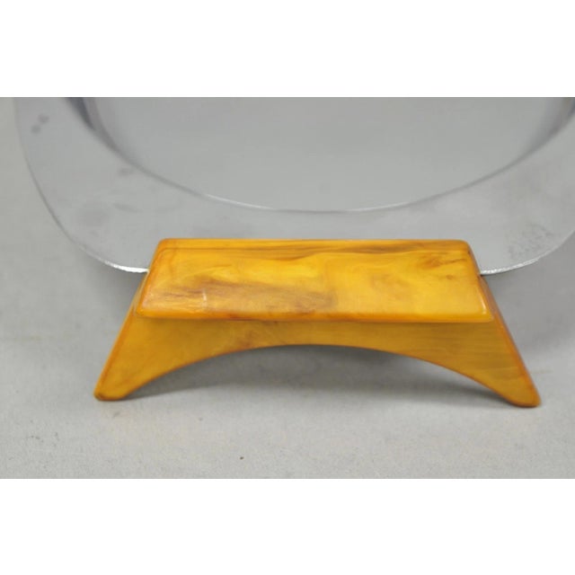 Metal Vintage Art Deco Stainless Steel Glo-Hill Gourmates Butterscotch Bakelite Tray For Sale - Image 7 of 14