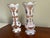 Early 20th Century Pair of Antique Bohemian Cased Art Glass Vases White and Blush Pink Enamel Floral - 2 Pieces For Sale - Image 5 of 11