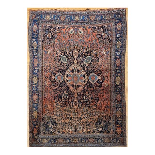 Early 20th Century Persian Bidjar Rug, Hand-Knotted Wool, Medallion Geometric Pattern, Red & Blue, 5x7 For Sale