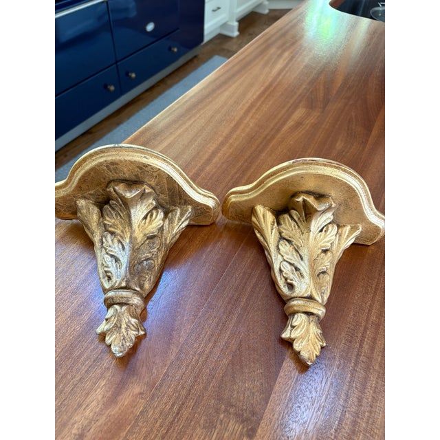 Mid 20th Century A Pair of Gold Gilded Wall Mounted Shelves For Sale - Image 5 of 11