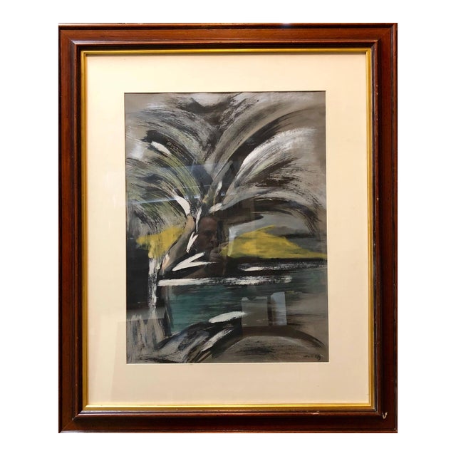 Mane KatzAbstract Landscape with Palm Tree Judaica Gouache Painting For Sale