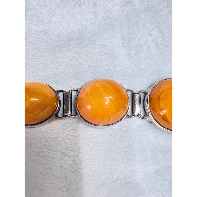 Metal Vintage Polish Baltic Egg Yolk Amber Sterling Silver Bracelet Gdansk 56.9g For Sale - Image 7 of 15