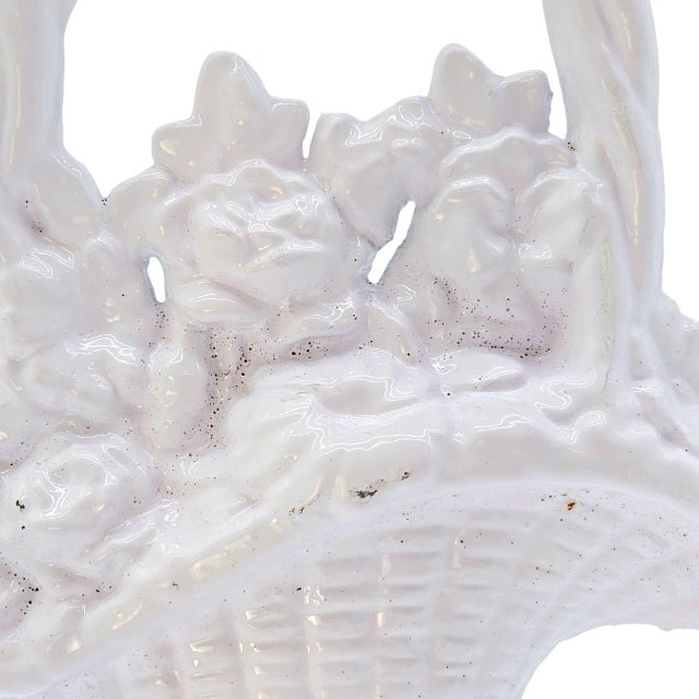 Vintage Hubley Style Cast Iron Doorstop, White French Flower Basket Shabby Cottage Décor 10.75" For Sale - Image 4 of 10