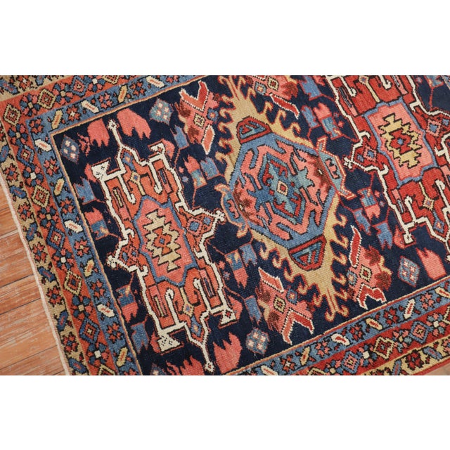 Antique Zabihi Collection Traditional Persian Square Navy Geometric Heriz Rug - 3'7" x 4'3" For Sale - Image 4 of 7