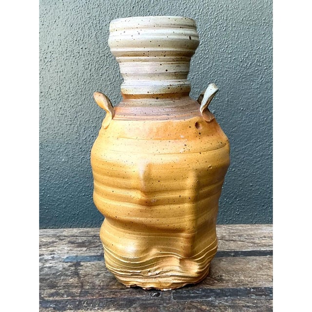 Cream Vintage Handcrafted Studio Pottery Vase For Sale - Image 8 of 12