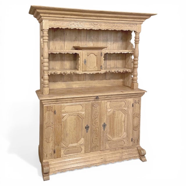 Rustic European Antique Dutch Cupboard ~ Vaisselier in Stripped Oak For Sale - Image 3 of 15