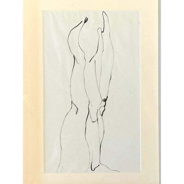 Vintage Boho Original Ink Line Drawing of Man For Sale - Image 4 of 6