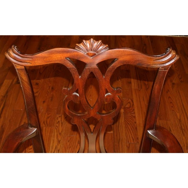 1980s Set of 10 Kittinger Mahogany Chippendale Dining Chairs With Gold Damask Fabric For Sale - Image 13 of 18