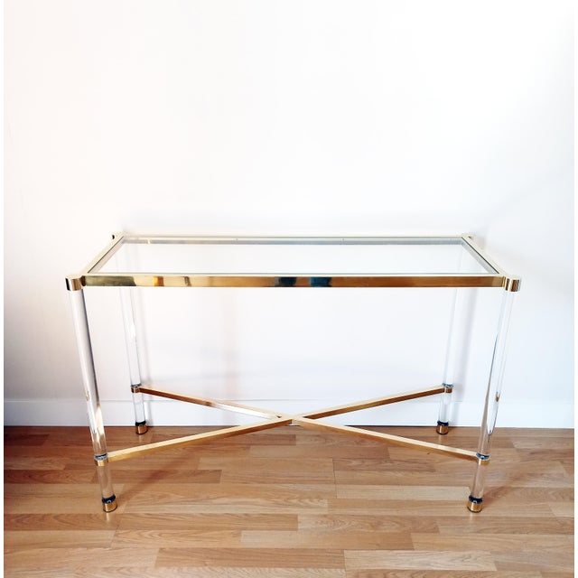 Plastic Console in Acrylic Glass and Gold Metal, 1980s For Sale - Image 7 of 9