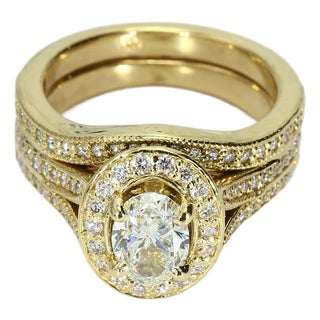 Mid 20th Century 18k Yellow Gold Engagement Ring With 1.2ct Oval Diamond, Size 5.25 For Sale