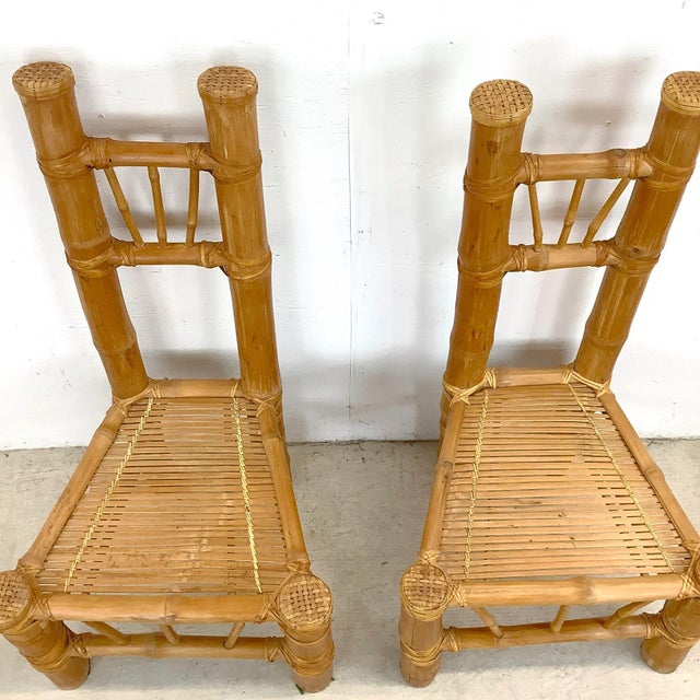 1960s Pair Vintage Boho Modern Bamboo Side Chairs For Sale - Image 5 of 12