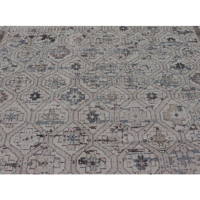 Early 21st Century Modern Oushak Tribal Rug in Ivory With Light Blue and Brown Accents For Sale - Image 5 of 9