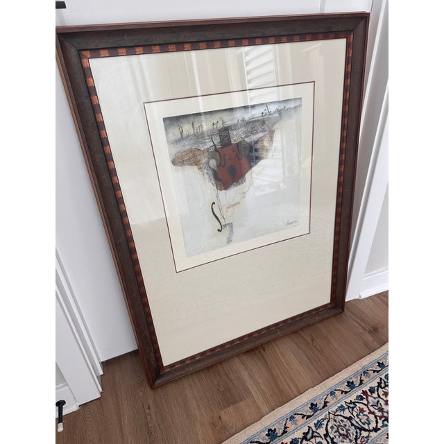 Cream Babak Emanuel “Ledger Line” Signed Limited Edition Abstract Violin Monoprint, 23/175, Custom Framed For Sale - Image 8 of 16