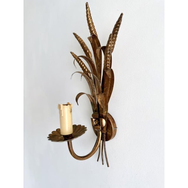 Vintage Gilt Metal Wheat Sheaf Wall Sconce, France, 1960s For Sale - Image 6 of 13