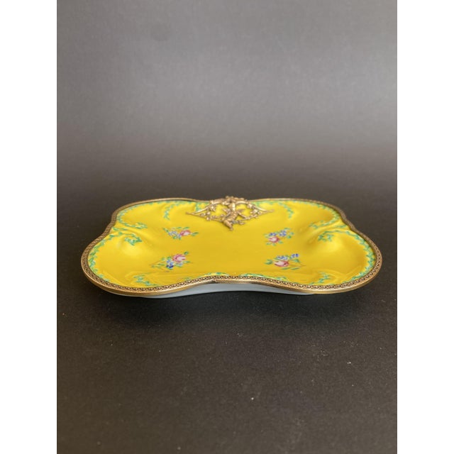 Antique Hand-Painted Porcelain Vanity Tray with Cherub Mount from Limoges, France, 1920s For Sale - Image 4 of 6