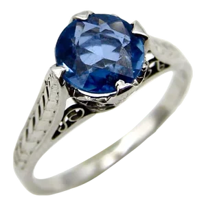 14k White Gold Art Deco Natural Blue Sapphire Filigree Ring Size 4.5