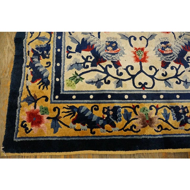 1930s Luxurious Silk Pile Antique Ivory Artistic Chinese Foo Dog Design Rug For Sale - Image 9 of 18