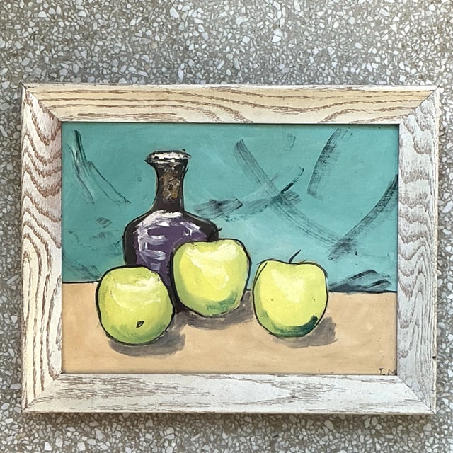 A beautifully detailed vintage Boho still life, skillfully rendered in oil on board. This original artwork features...
