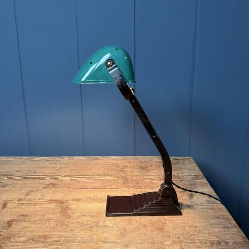 Banker's Lamp withTurquoise Enamel Shade from Erpé, 1930s For Sale - Image 6 of 18