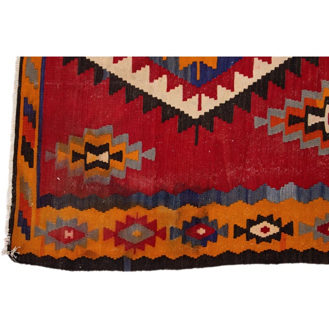 1960s Vintage Turkish Kilim Red Handmade Tribal Wool Rug For Sale - Image 4 of 8