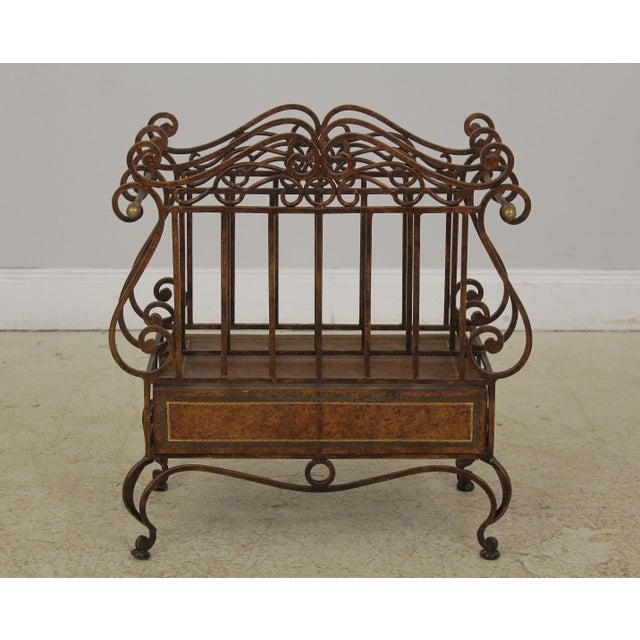 Wrought Iron & Leather Wrapped Magazine Rack For Sale - Image 9 of 13