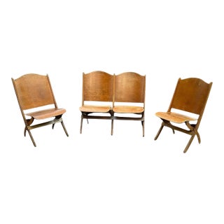 French Tandem Double Bench 2-Seat Folding Chair Set For Sale