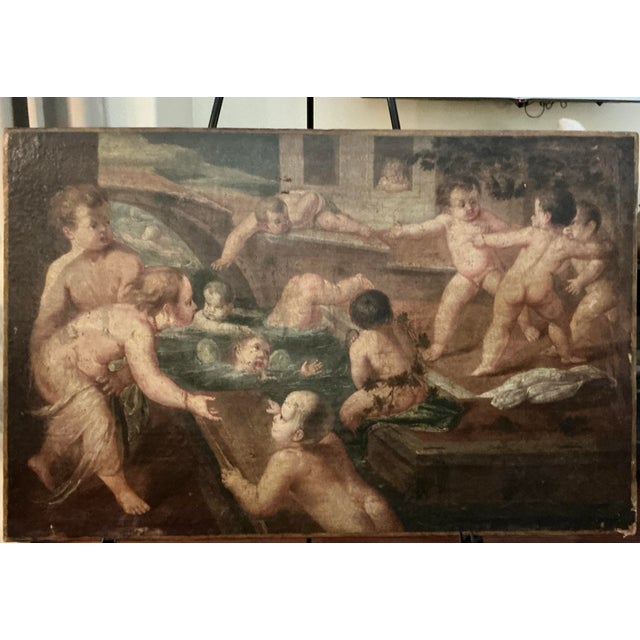 Original 18th Century Oil on Canvas, Putti Playing in Water, Follower of Boucher For Sale In Las Vegas - Image 6 of 10
