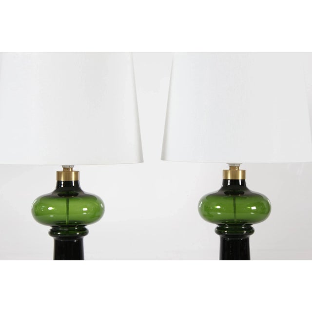Mid-Century Modern Hand-Blown Green Glass Granny Lamps by Michael Bang for Holmegaard, Denmark, 1970s, Set of 2 For Sale - Image 3 of 11