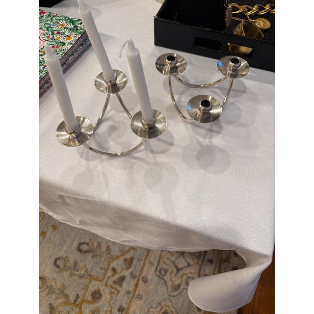 Mid-Century Modern Pair, Mid-Century Danish Silverplate 3-Light Candelabras For Sale - Image 3 of 6