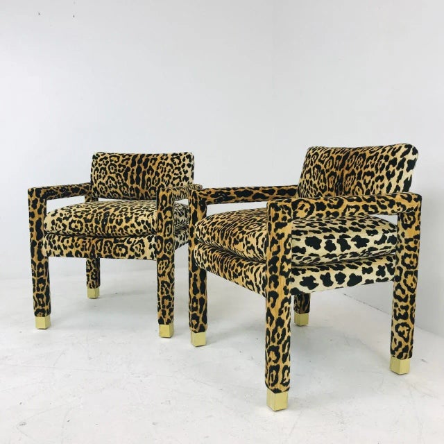 Not Yet Made - Made To Order Leopard Parsons Chairs with Brass Sabots, Custom - a Pair For Sale - Image 5 of 12