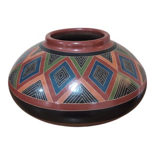 Signed Juan Paulino Martinez Nicaragua Pottery Vase Geometric Sgraffito Art For Sale