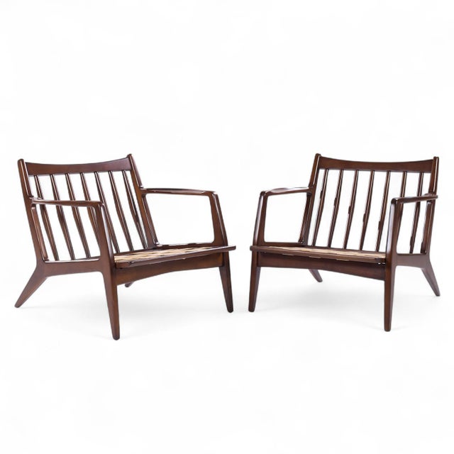 Mid-Century Modern Lawrence Peabody Mid Century Walnut Lounge Chairs - Pair For Sale - Image 3 of 12