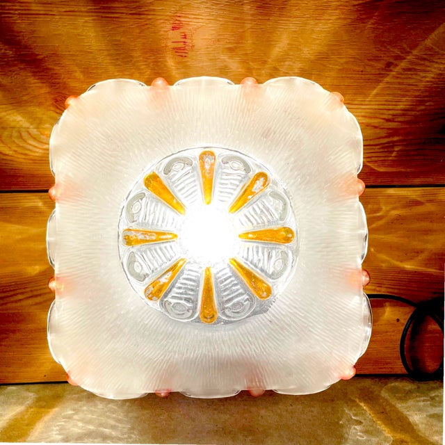 Metal Murano Glass Clear and Amber Square Flush Mount, 1970s For Sale - Image 7 of 15