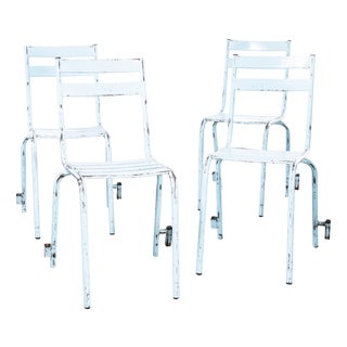 French Sky Blue Metal Stacking Outdoor Chairs from Tolix, 1950s, Set of 6 For Sale