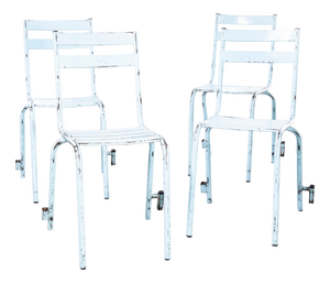 French Sky Blue Metal Stacking Outdoor Chairs from Tolix, 1950s, Set of 6