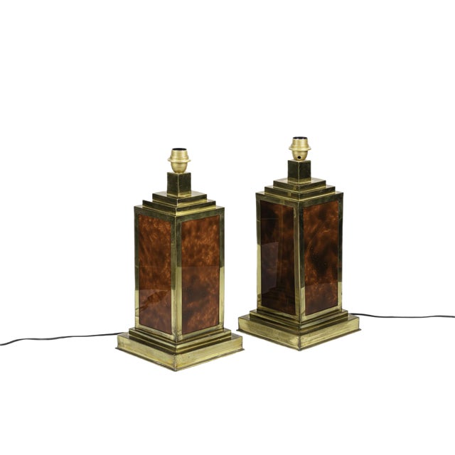 Table Lamps in Bakelite and Gilt Brass, 1970s, Set of 2 For Sale