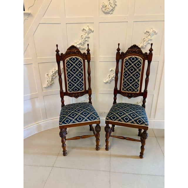 Victorian Carved Oak Side or Hall Chairs, 1860s, Set of 2 For Sale - Image 3 of 17