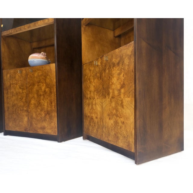 Mid 20th Century Set of 3 Burl Wood Lighted Cabinets Wall Units Mid Century Modern MINT For Sale - Image 5 of 17