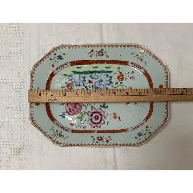 18th Century Chinese Qing Period Famille Rose Rectangular Cut-Corner Enameled Porcelain Platter For Sale - Image 10 of 11